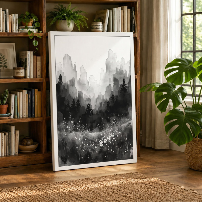 Urban Mist in Winter Scandinavian - Wrapped Canvas, 36x24 - 91.4 x 61.0 cm, Teal Border
