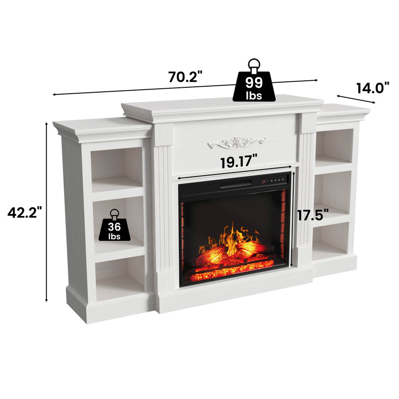 70" TV Stand For Tvs Up To 80'' With 28" Electric Fireplace Included, White