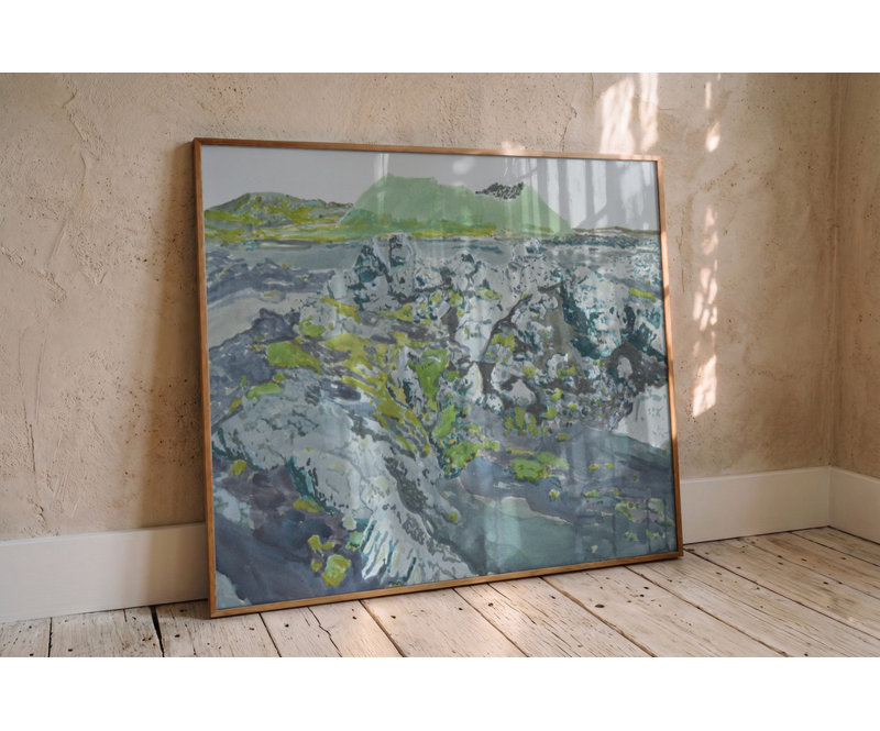 Mossy Volcanic Landscape Print by Other Artist, 48 × 32, Matted Framed Print, Gold