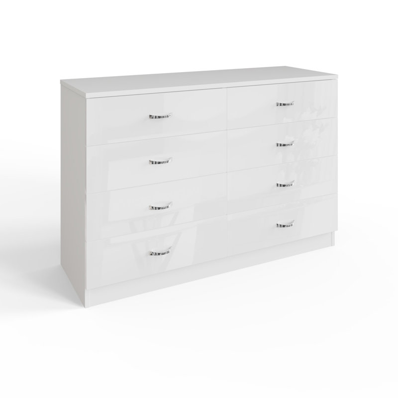 Brendle 8 Drawer Chest: 104cm Wide - High Gloss Front with Chrome Handles, Scratch Resistant, White