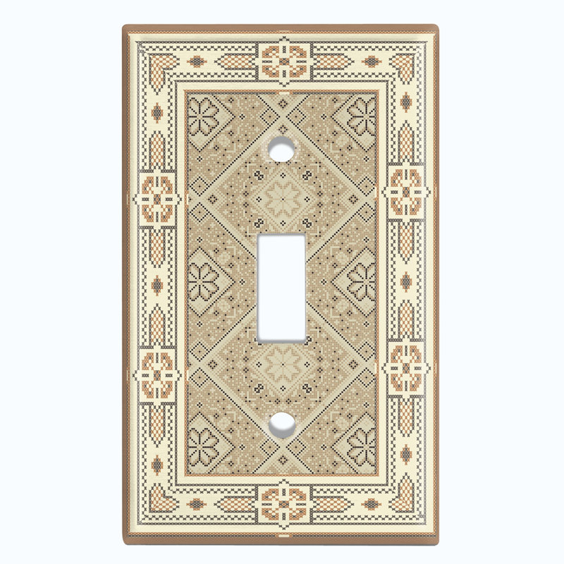 Patterned 1 - Gang Toggle Light Switch Standard Wall Plate, Tan/Pink/Green