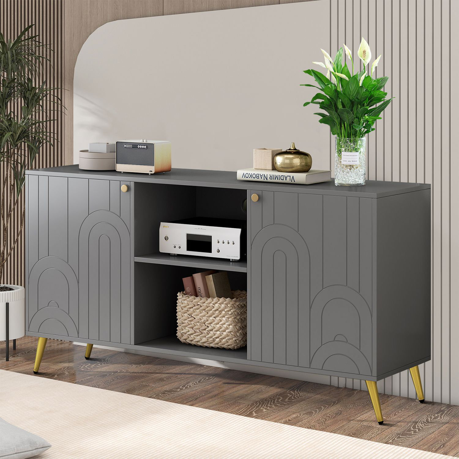 Mercer41 Modern style sideboard TV stand with adjustable shelves and ...