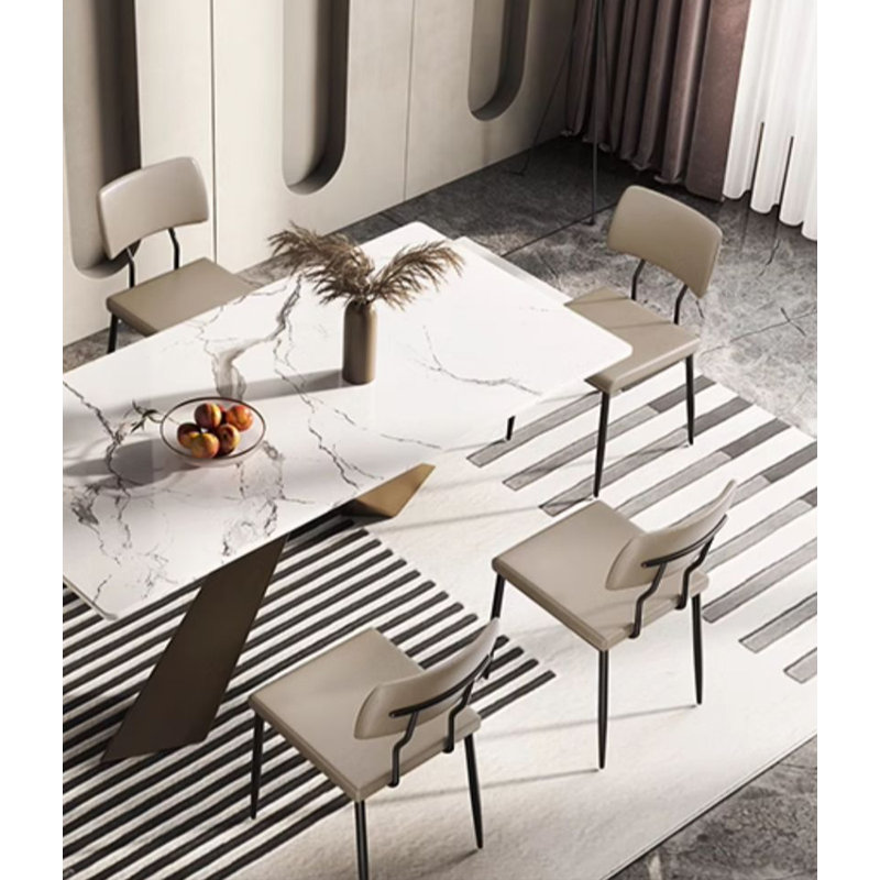Chaise de salle à manger avec dossier en métal et cuir italien, Brun