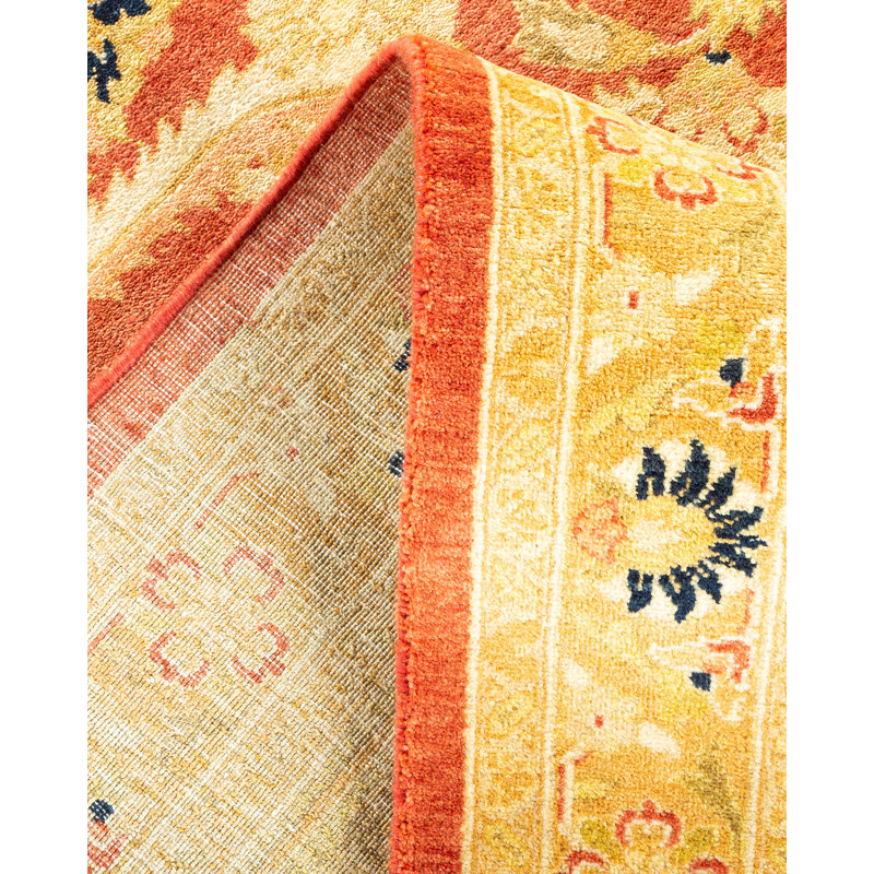 Tapis unique noué à la main orange / beige / bleu marine 8 pi 1 po x 10 pi 4 po Keller
