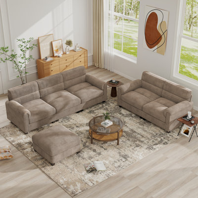 8 - Piece Corduroy Upholstered Living Room Set With Ottoman