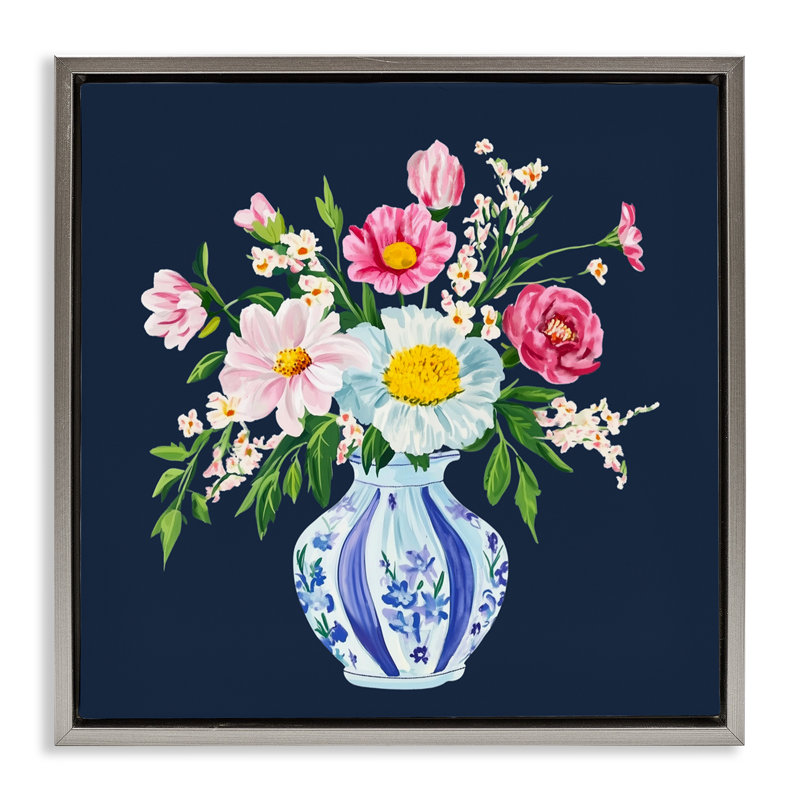 Cadre flottant Spring Chinoiserie, par Yen, Cadre flottant gris lustré, H 18 po x l 18 po