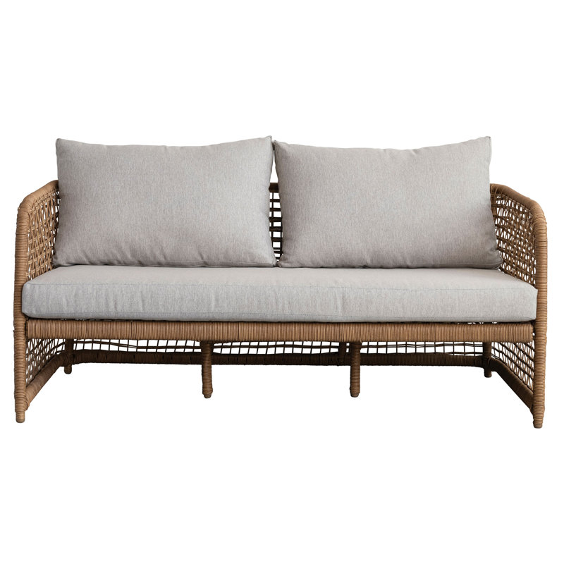Longue chaise intérieure / extérieure en osier de plastique tissé à la main avec coussins en tissu