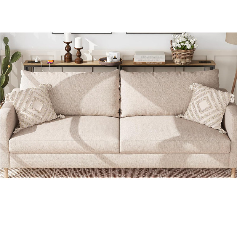 Ensemble 2 pièces console étroite avec prises de courant, tables de canapé étroites, chêne blanc