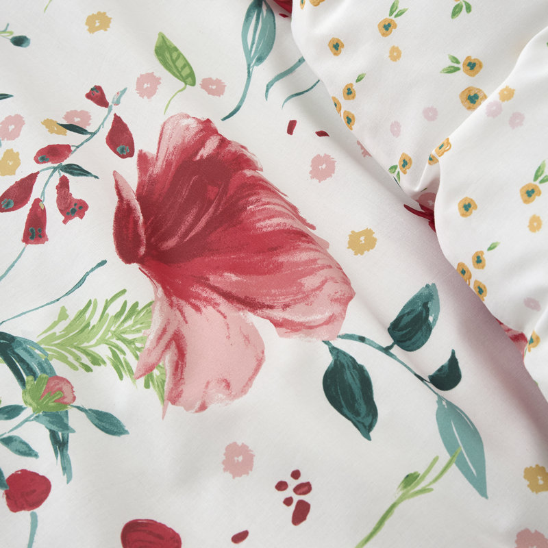Abstract Poppy Cotton Blend Floral Duvet Cover Set, Kingsize
