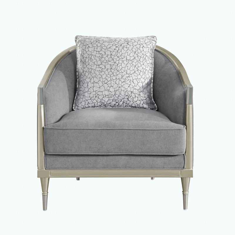 Modern Gray Chenille & Champagne Chair W/Pillow