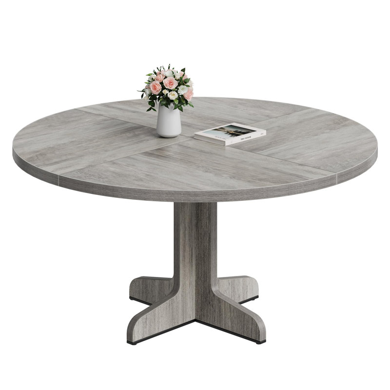 47 Inch Round Dining Table for 4, Farmhouse Kitchen Dining Room Circle Dinner Table, Kitchen Dining Room Furniture, Gray