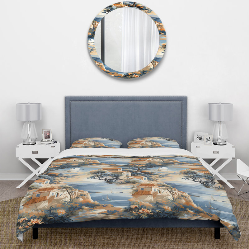 Mediterranean Oasis Botanical Pattern Toile Duvet Cover, Twin Duvet Cover + 1 Standard Sham