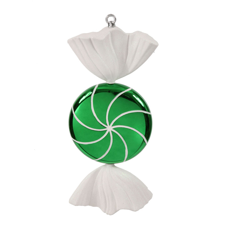 Ornement en forme de bonbon tourbillonnant, Vert / Blanc