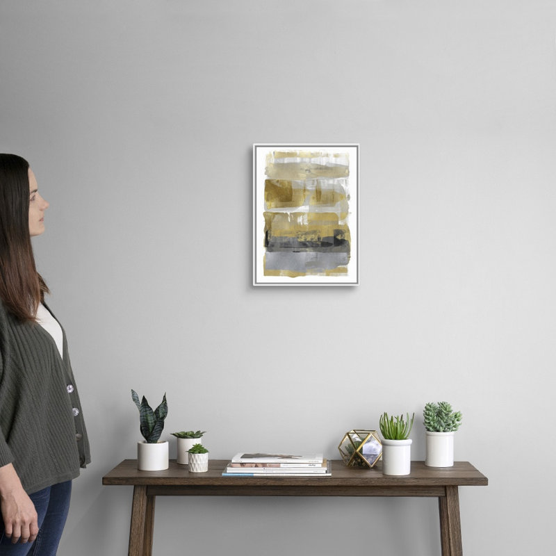 Reproduction d’art sur toile, "abstract expressions Gold Gray" par David Moore, H 18 po x l 14 po x P 1,75 po, Cadre blanc