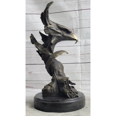 Tête d'aigle à tête blanche, buste sur un arbre, sculpture en bronze, statue, figure originale signée sur base en marbre