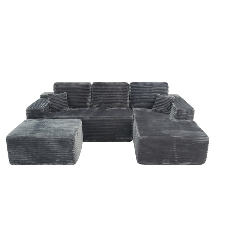 105.7"Cloud Sectional Couch With U-Shaped Chaise, Gray Fabric, Right Hand Facing