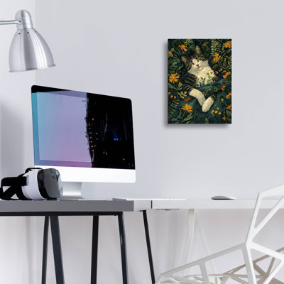 Art mural en verre «Cat parmi les plantes vertes» par Momart