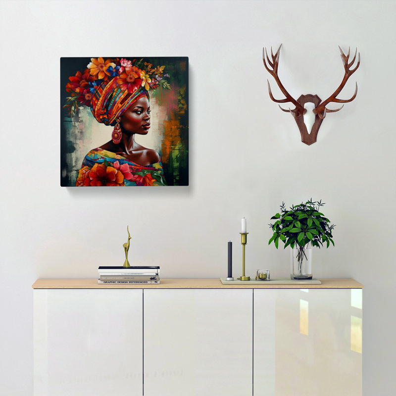African Woman Floral No.6 - No Frame Print, 50cm H x 50cm W x 3cm D
