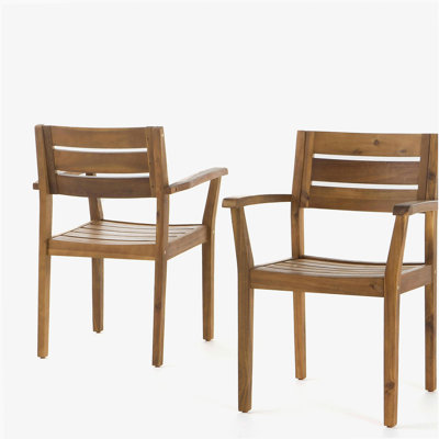 Ensemble de 2 chaises de salle à manger STAMFORD, fauteuil de patio en bois d'acacia, pour cour, bord de piscine, jardin, teck