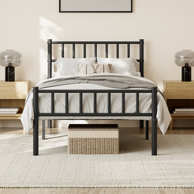 Minimalist Metal Bed Frame with Slatted Headboard