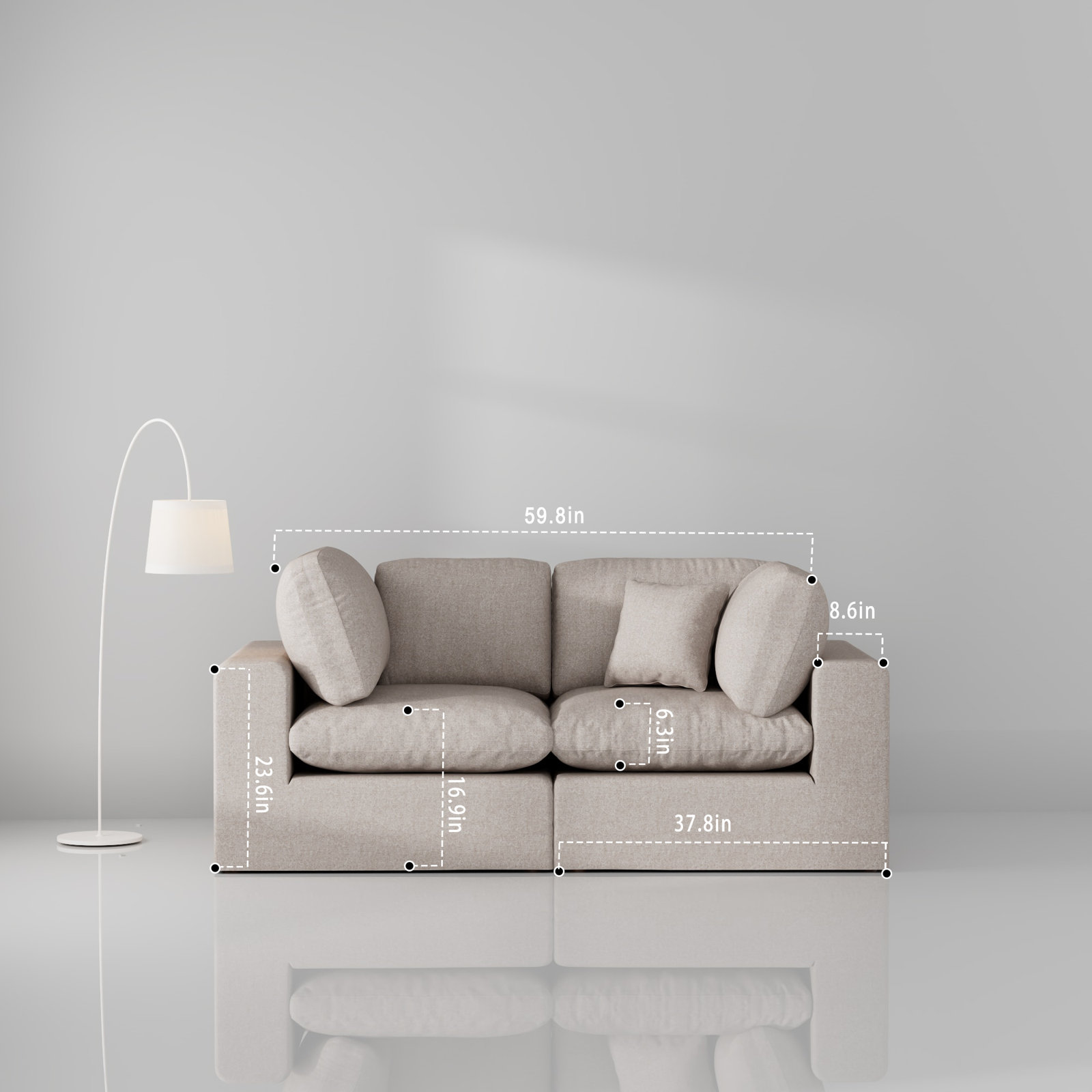 Jossa 38" Modular Sofa, Beige Polyester