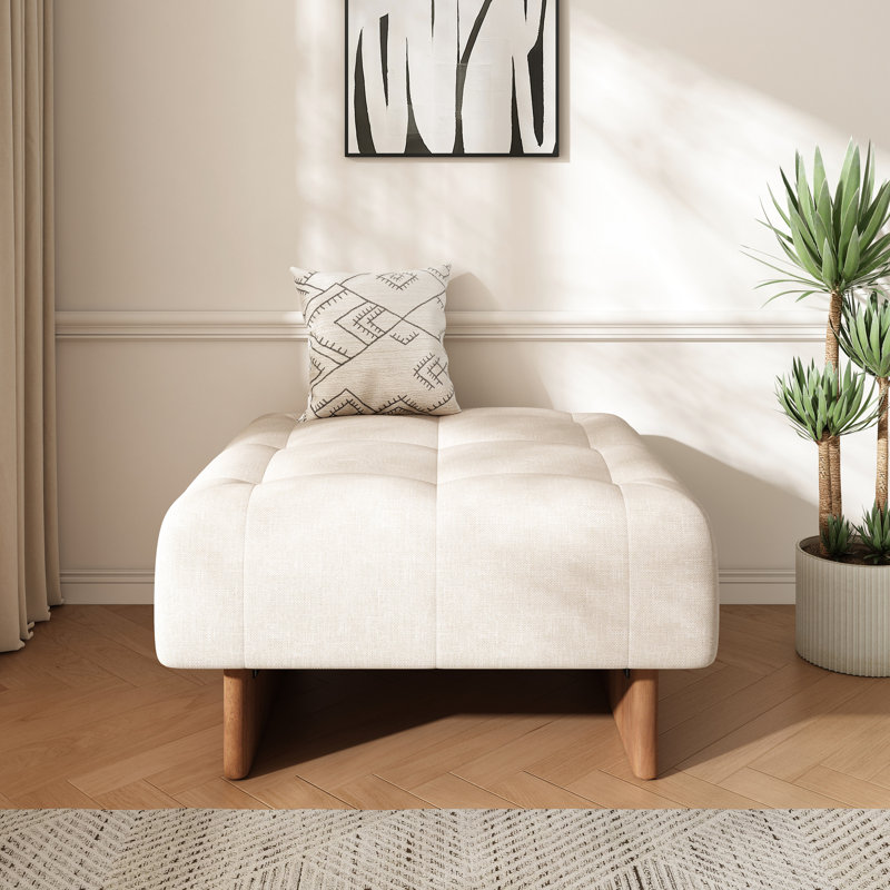 Lin beige rembourré carré, respirant et confortable, pieds en bois massif, pour le salon de la chambre à coucher, rembourrage en mousse dense de 16,64 po de hauteur, largeur de 30,81 po