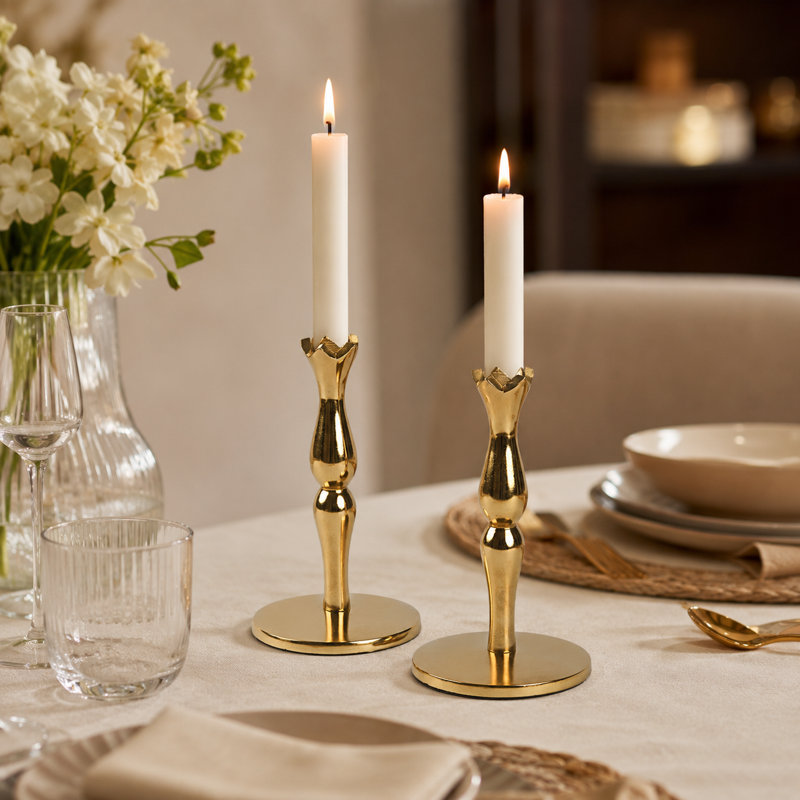  Holiday Accents Brass 6" Candlesticks – Set of 2, 7.25" H x 4.5" W x 7" D