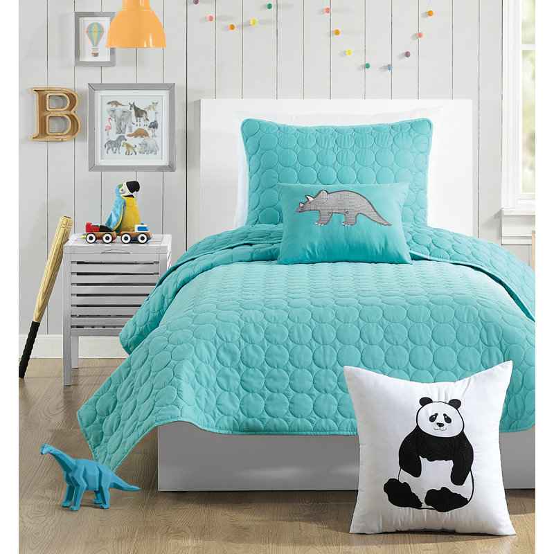Aqua Blue Twin Reversible Microfiber Kids Quilt Set
