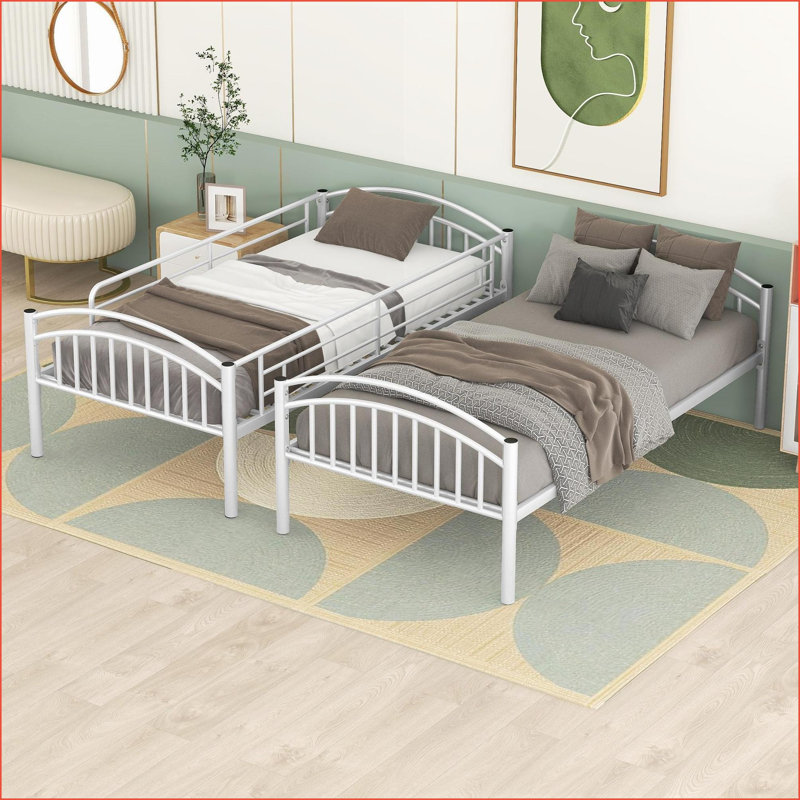 Lit superposé simple en métal blanc - Se divise en 2 lits simples, aucun sommier nécessaire