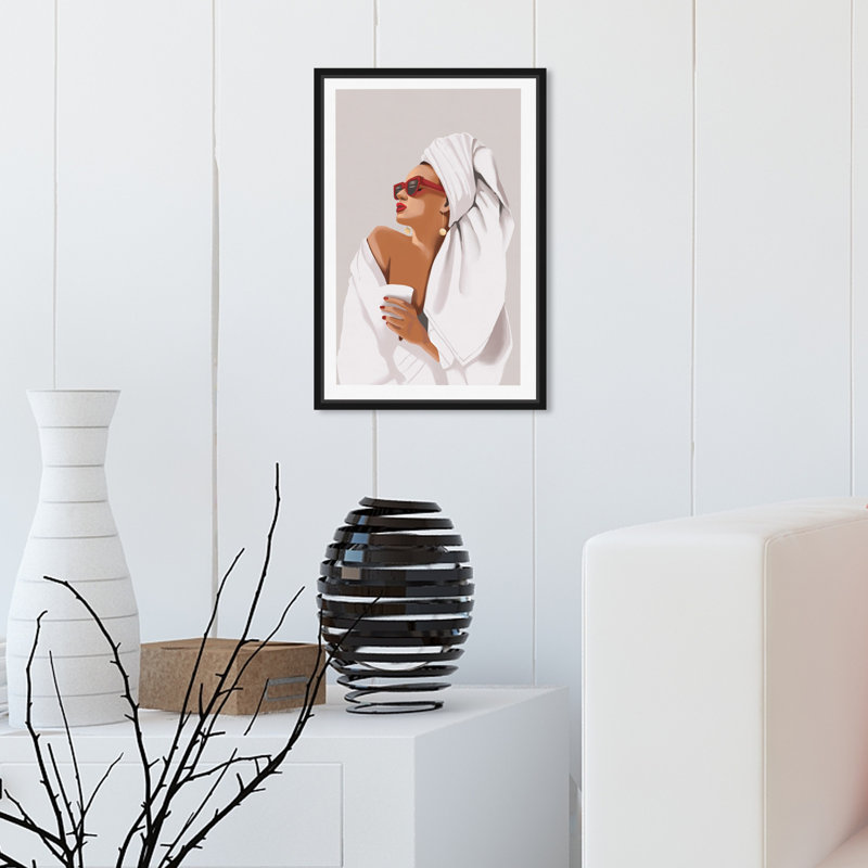 «Her Morning routine» - impression, Toile encadrée, H 15 po x l 10 po, Noir