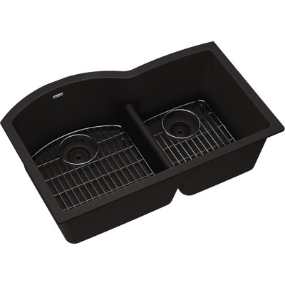 Quartz 33" x 22" x 10" Double Basin Undermount Kitchen Sink with Basket Strainer