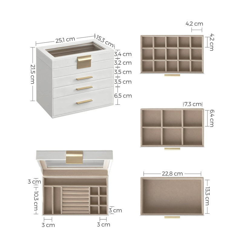 Wood Jewellery Box +, White/Golden