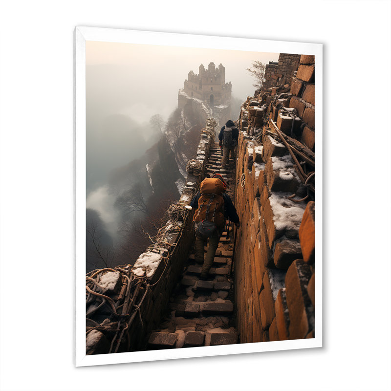 Randonnée dans les montagnes Cliffside - paysage de montagnes, art mural, Cadre simple blanc, H 32 po x l 24 po x P 1 po