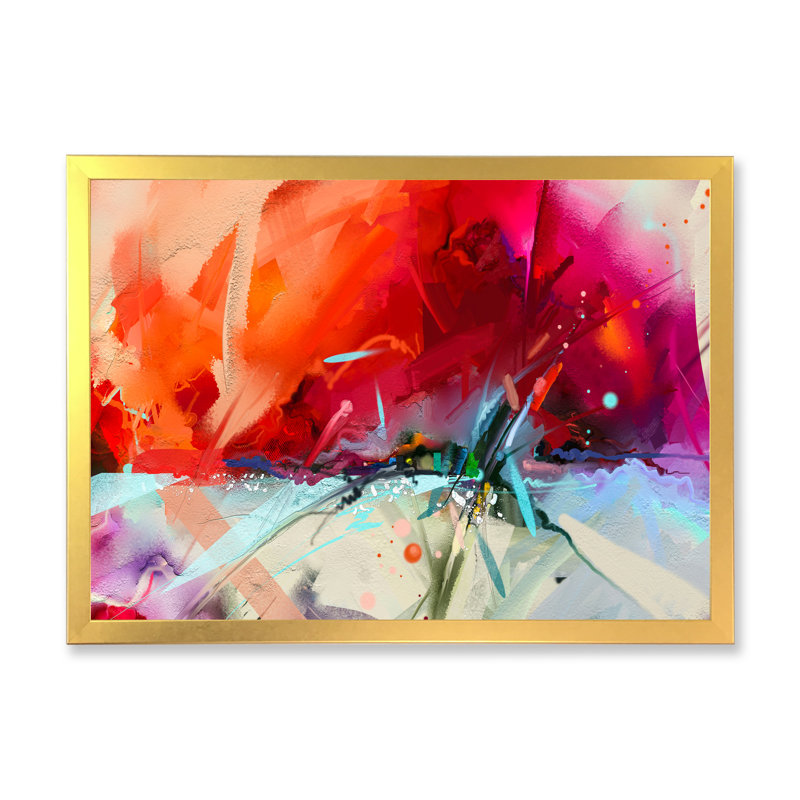 «Paint At Ocean At Sunrise Waves Impression», reproduction sur toile flottante, H 16 po x l 32 po x P 1 po, Cadre doré