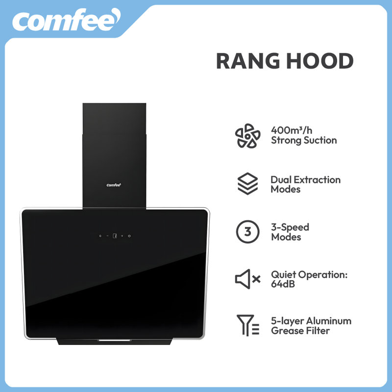60CM Wall-mounted 3-Speed Chimney Angled Range Hood Cooker Extractor