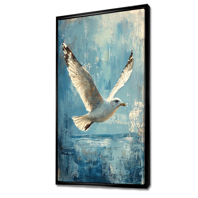 Décoration murale azed goéland dans la brise I - oiseau, H 60 po x l 28 po, Impression encadrée flottante, Noir