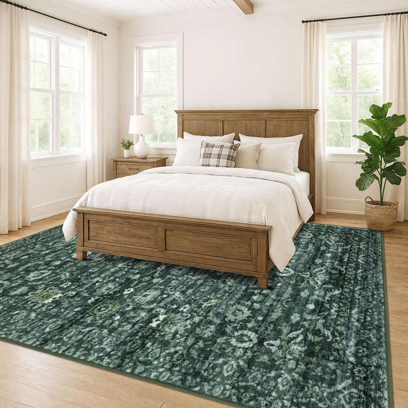 Tapis vert antidérapant lavable à la machine, Rectangle 10 pi x 14 pi, Dark Green