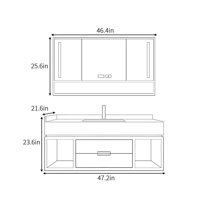 Cranmer, H 23,6 po x l 47,2 po x P 21,6 po