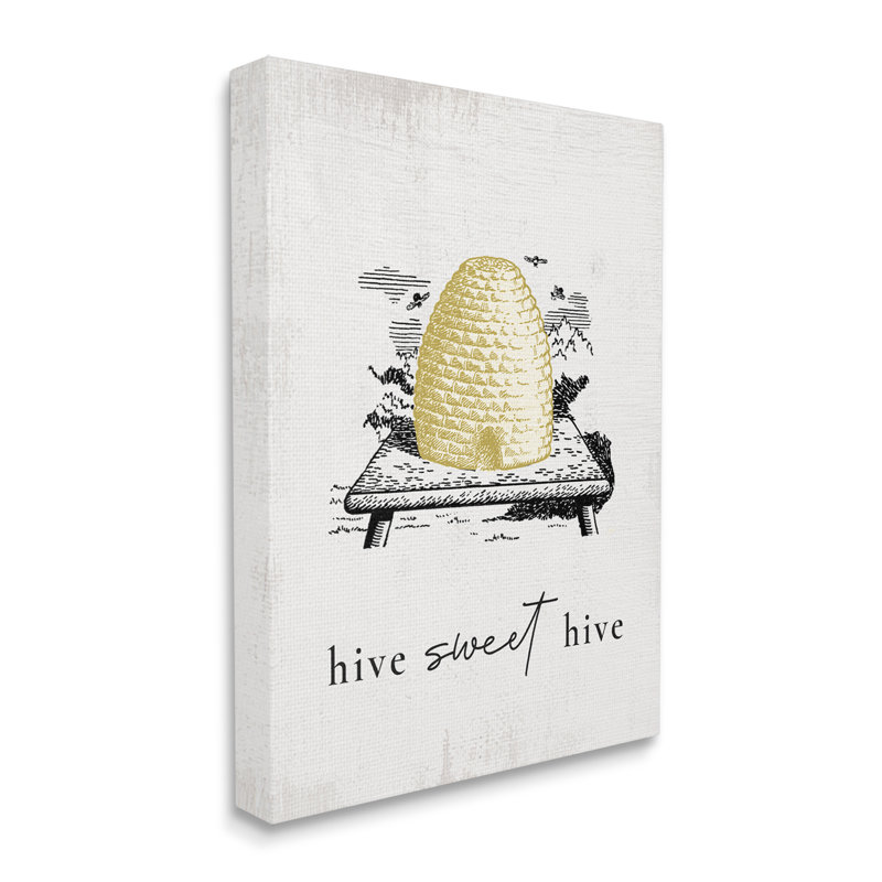 Hive Sweet Hive Vintage Beehive Illustration Bee Pun - Reproduction de dessin, H 20 po x l 16 po x P 1,5 po, Toile tendue