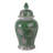 Decorative Bird And Flower Temple Jar With Lid -  Tall Home Decor Accent For Coffee Table - Versatile Jar Or Vase For Office Desk - Green & White-1131632572