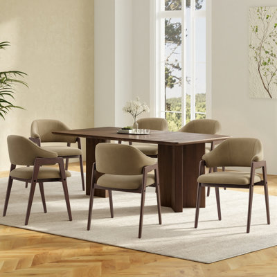 Modern Velvet Accent Chair with Solid Wood Leg, Upholstered Armchair for Living Room, Dining Room  Office, Ergonomic Curved Backrest