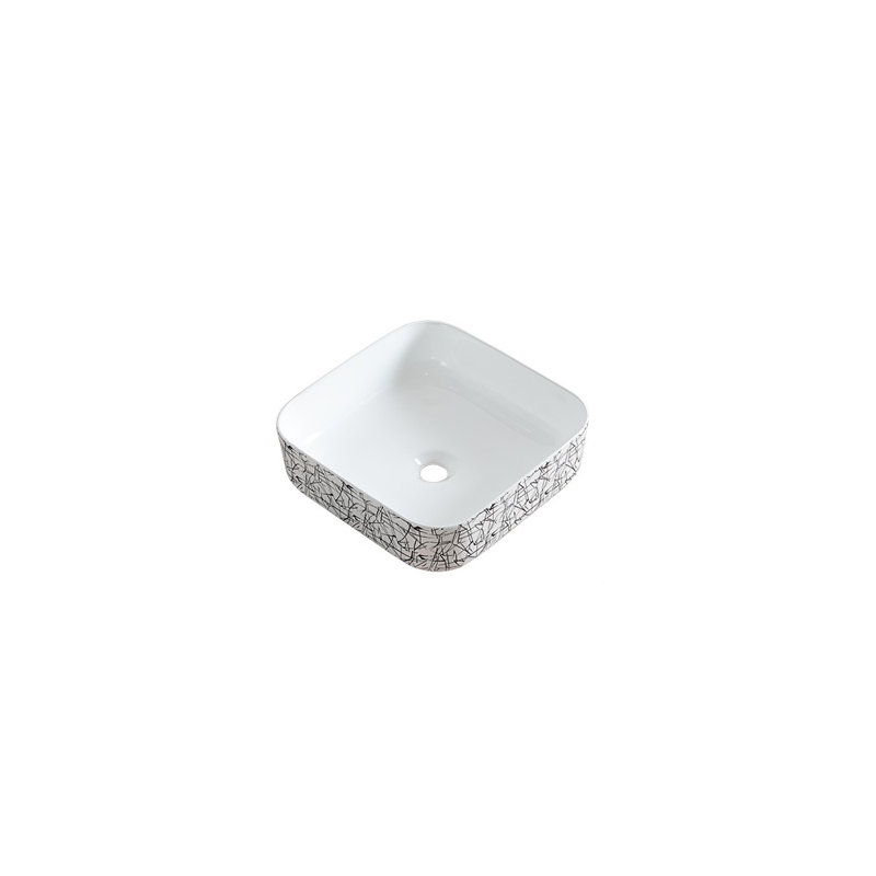 Évier de 15 po carré en porcelaine avec finition blanche brillante et graphiques