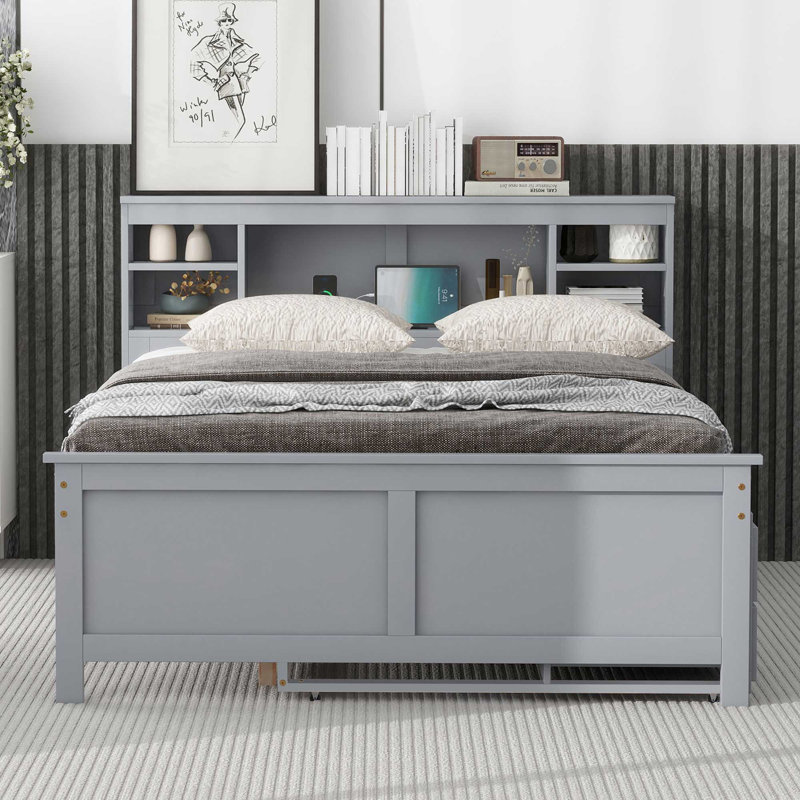 Idelson Auserine Platform Storage Bed, Gray, Full