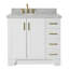 Meuble-lavabo simple en bois massif 37 po Freitas blanc avec plateau en marbre de Carrare 1,5 po, évier gauche, lavabo ovale-2084230376-2117420980-2084230423