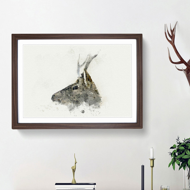 Young Elk in Abstract - Picture Frame Painting Print, Walnut Framed, 48cm H x 65cm W x 2cm D