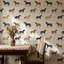 Papier peint vintage à motifs de chevaux, beige rustique. Fresque murale.-1892567135