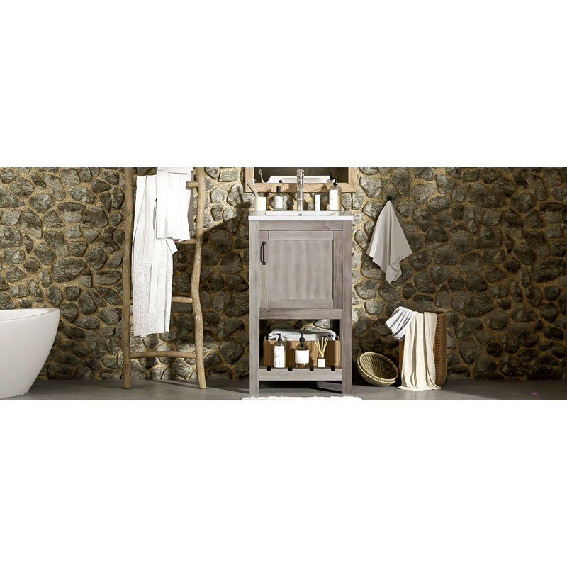 Ensemble de meuble-lavabo de salle de bain 16 po pour les petits espaces, meuble-lavabo avec lavabo rectangulaire en céramique, meuble-lavabo avec 1 porte et 1 tablette ouverte