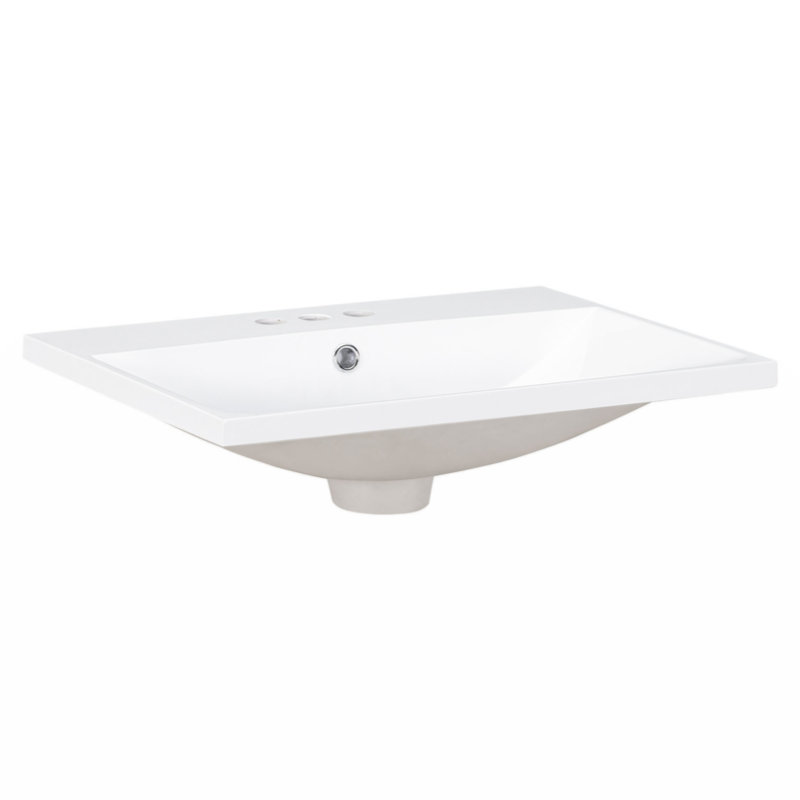 Plateau de meuble-lavabo 24 po seulement, lavabo blanc, 3 trous de robinet, robinet de 4 po disponible, céramique