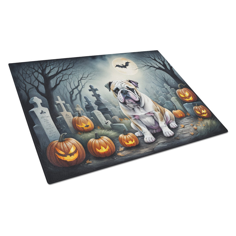 Grande planche à découper en verre English Bulldog Spooky Halloween