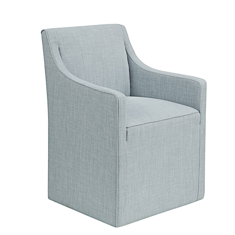 Blue Upholstered Skirted Dining Arm Chair with Casters